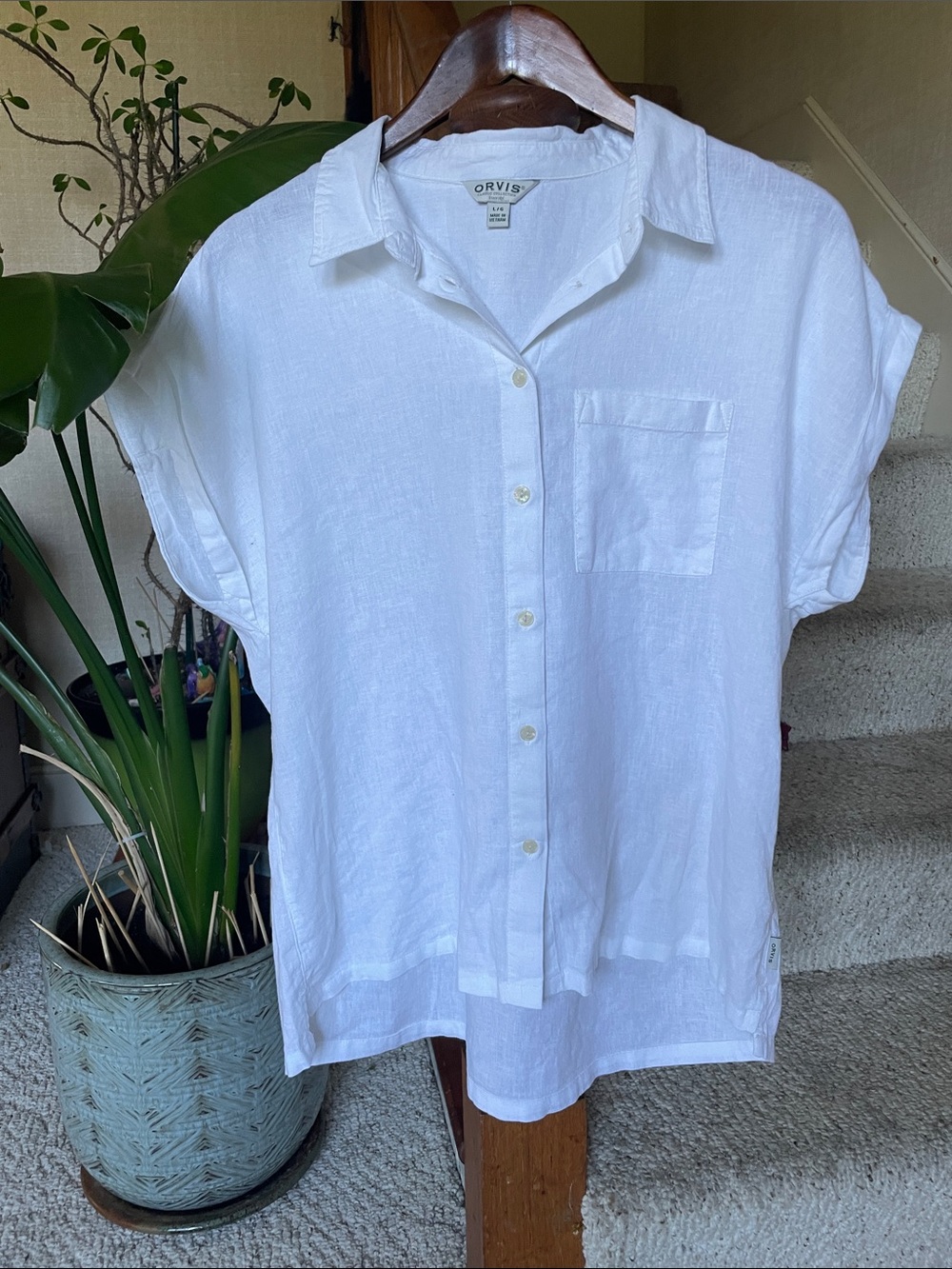 Orvis White Short-Sleeve Linen Button-Down Shirt